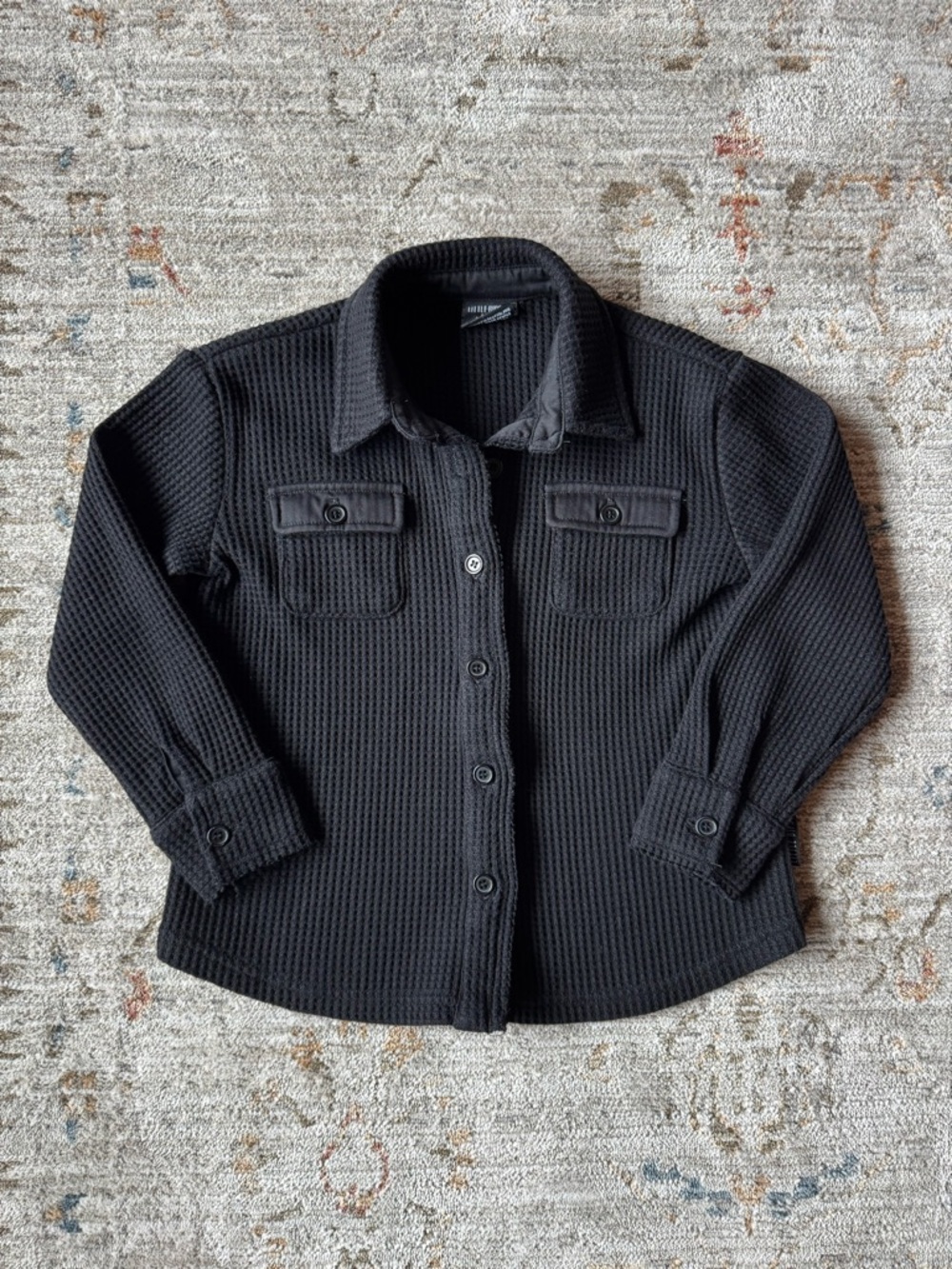 Little Bipsy Black Waffle Knit Button-Up Long Sleeve Shirt Jacket